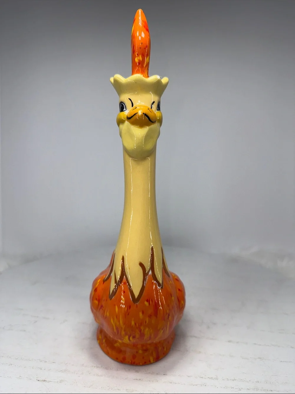 Vintage Ceramic Rooster Oil dispenser Orange and Cream